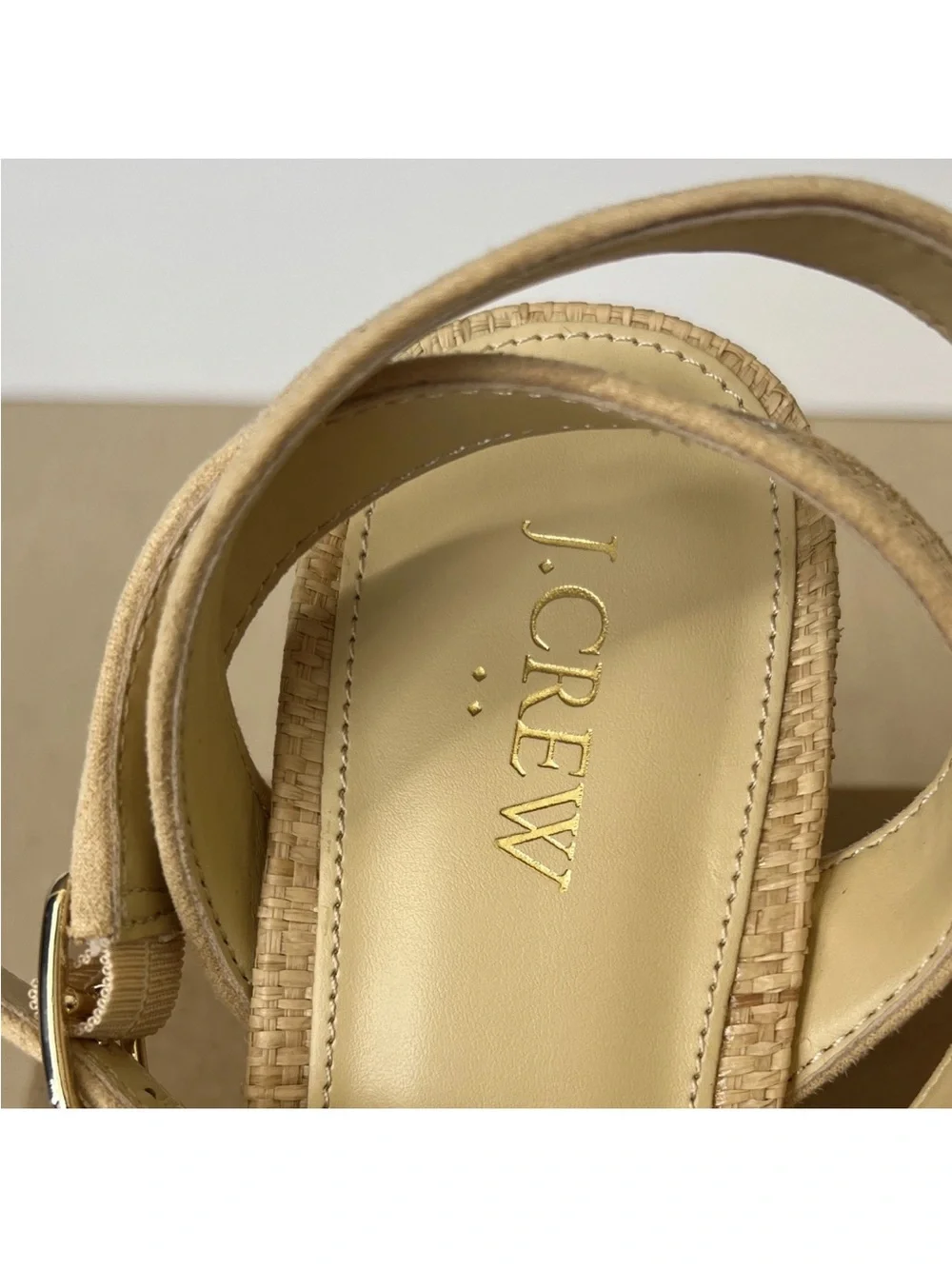 NIB J.Crew Factory Raffia Block Heel Ankle Strap Sandals 8.5